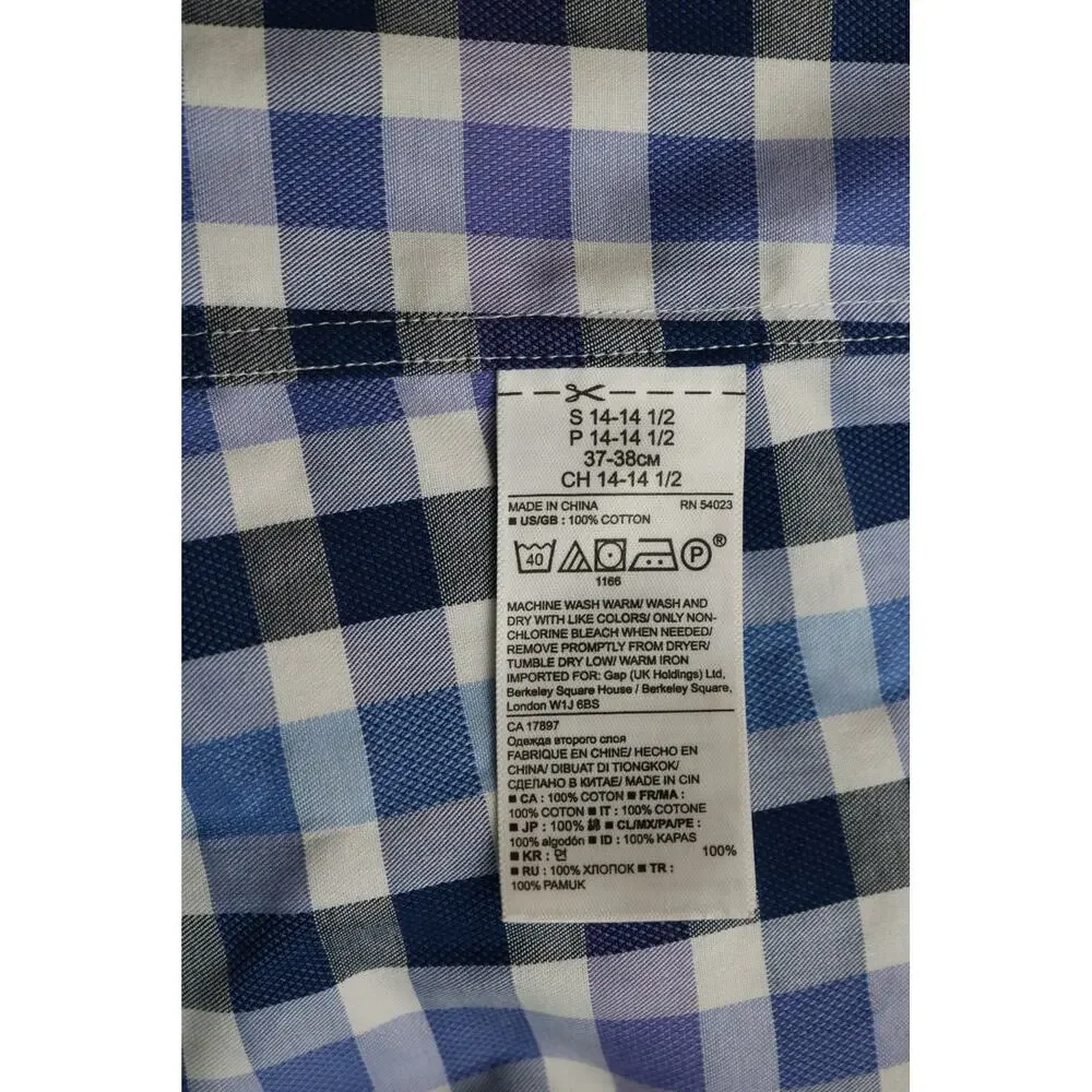 BANANA REPUBLIC Dress shirt Mens Small Plaid Blue Purple Cotton Career Office
